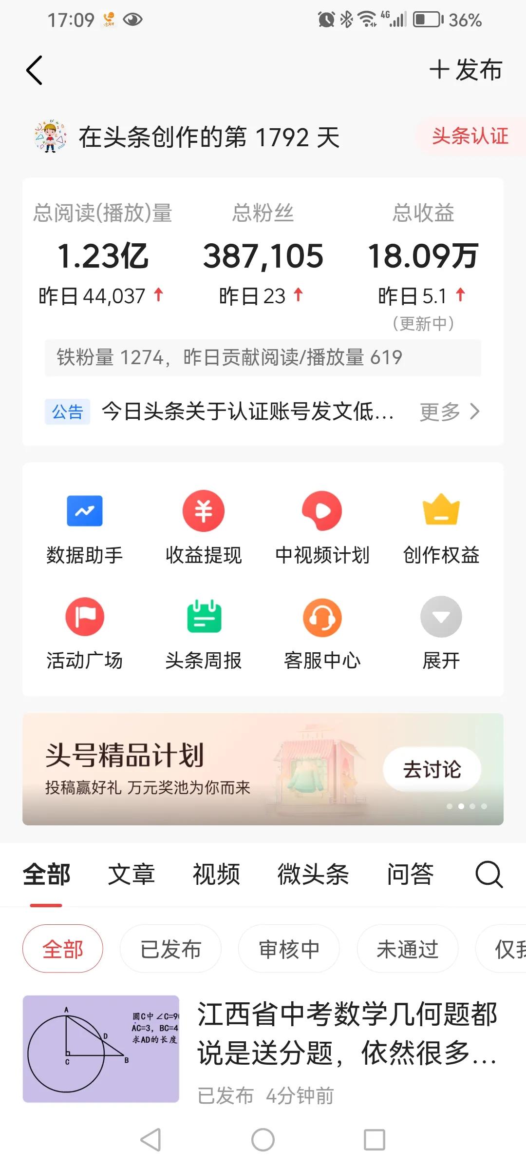 在头条创作1792天